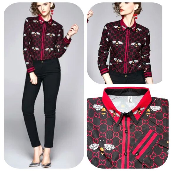 NWT GG Bee Button Down Shirt/Blouse/Top M - Picture 1 of 10